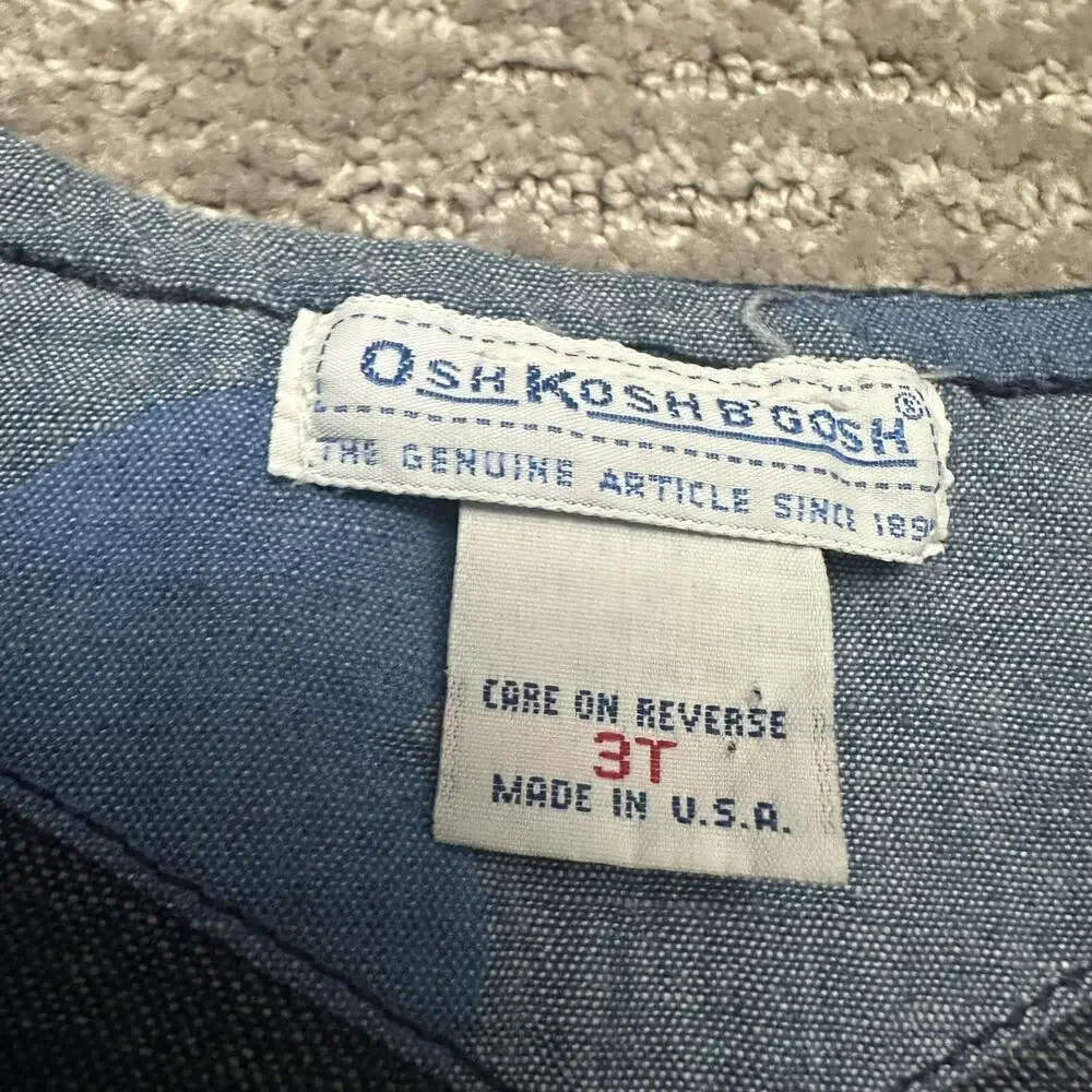 Vintage OshKosh B'gosh Vest Girls 3T Blue Denim Teddy Bear Heart Print USA 90s
